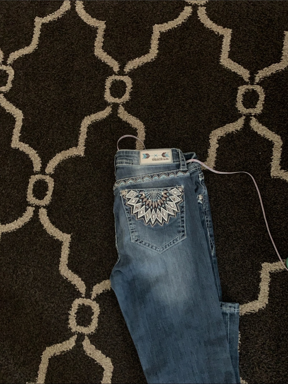 Grace in LA Medium Blue Skinny Jeans with Embroidered Pocket